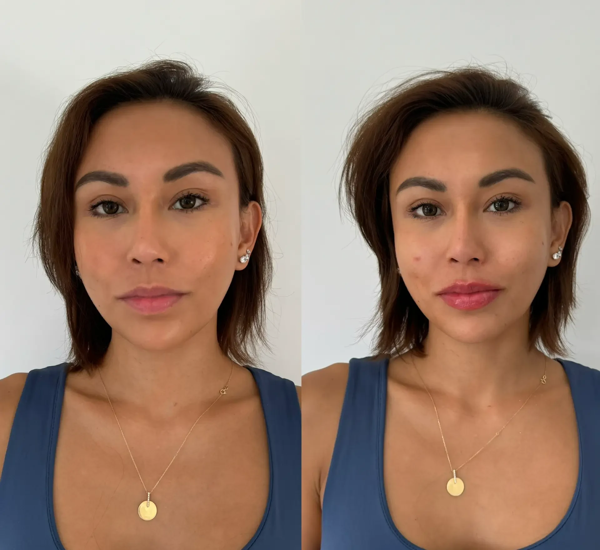 Before and after of lip blush permanent makeup adding soft rosy colour